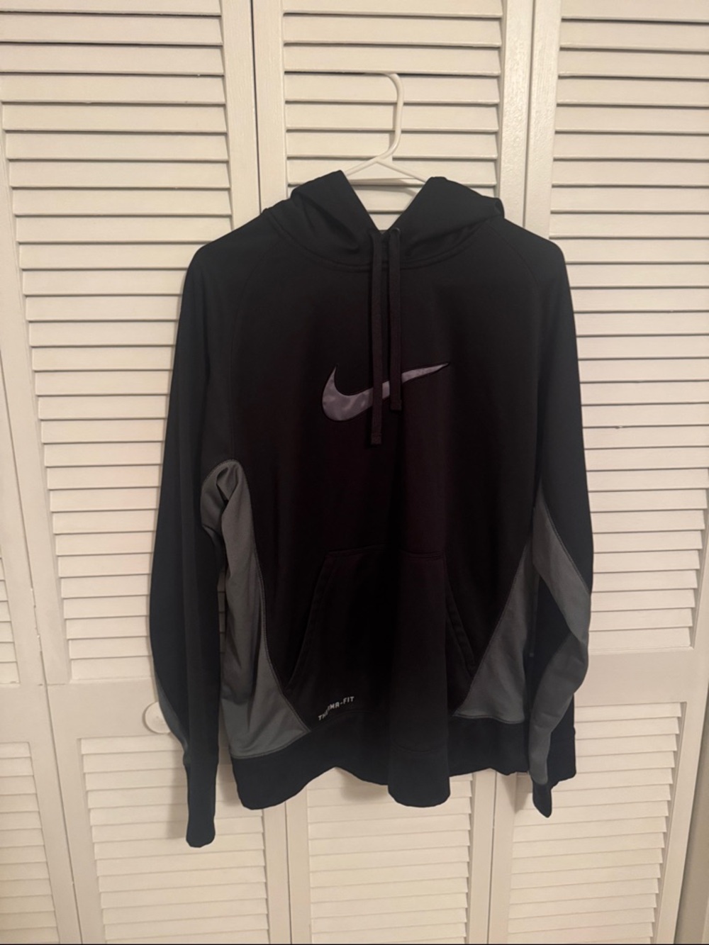 Nike Black and Gray Pullover Hoodie with Reflective Swoosh